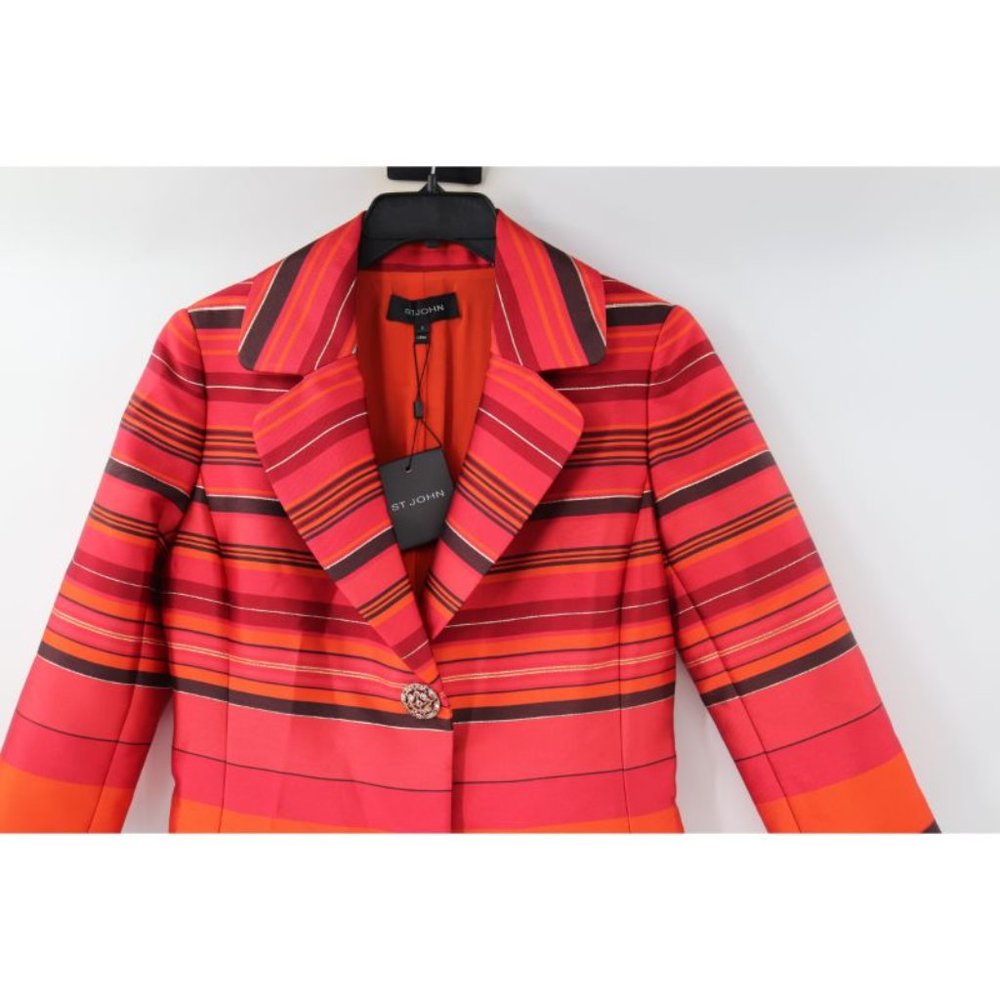 NWT St John coat women's 2 Sienna multi topper jacket jacquard metallic striped - Picture 2 of 16
